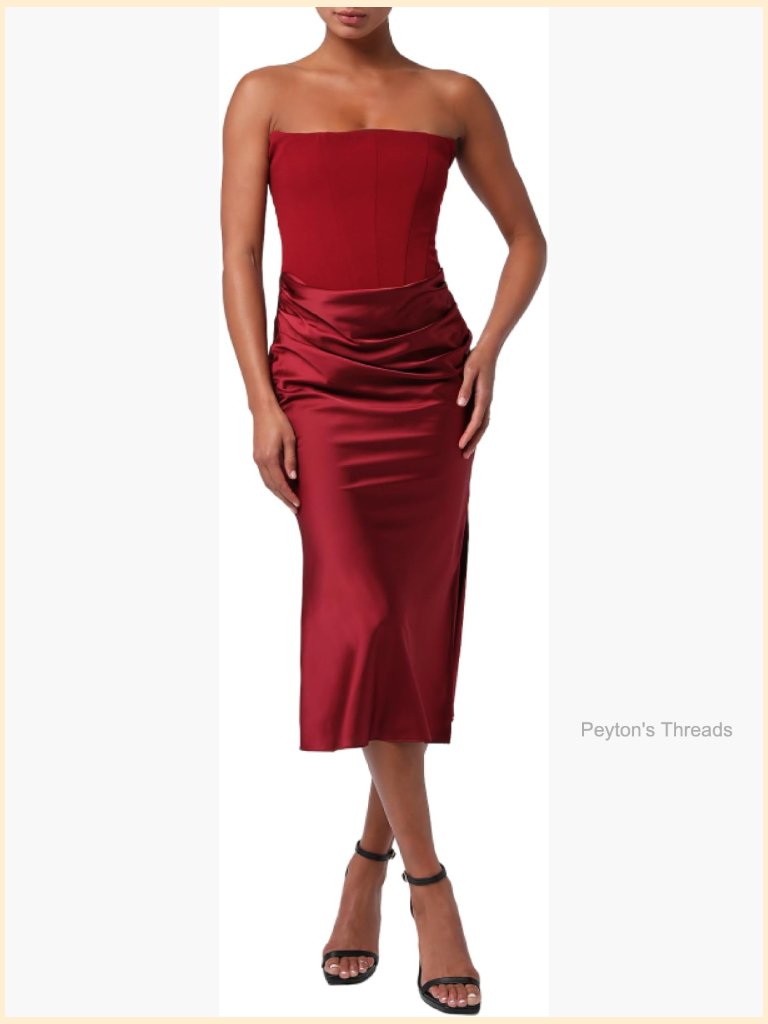Strapless Corset-Style Midi Dress With Side Slit